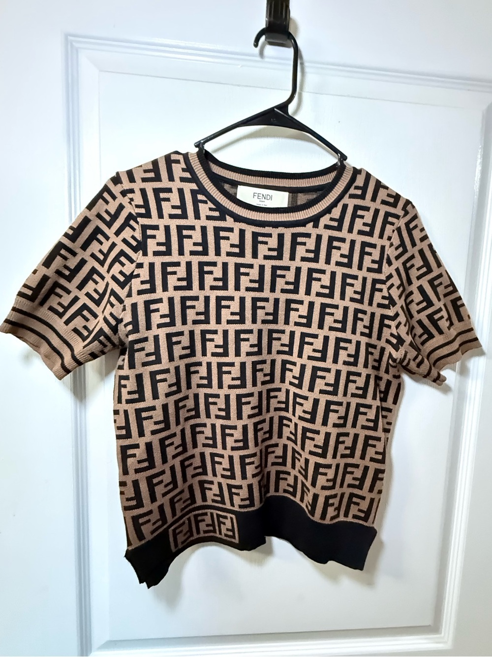 Fendi Tan & Black FF Logo Knit Sweater